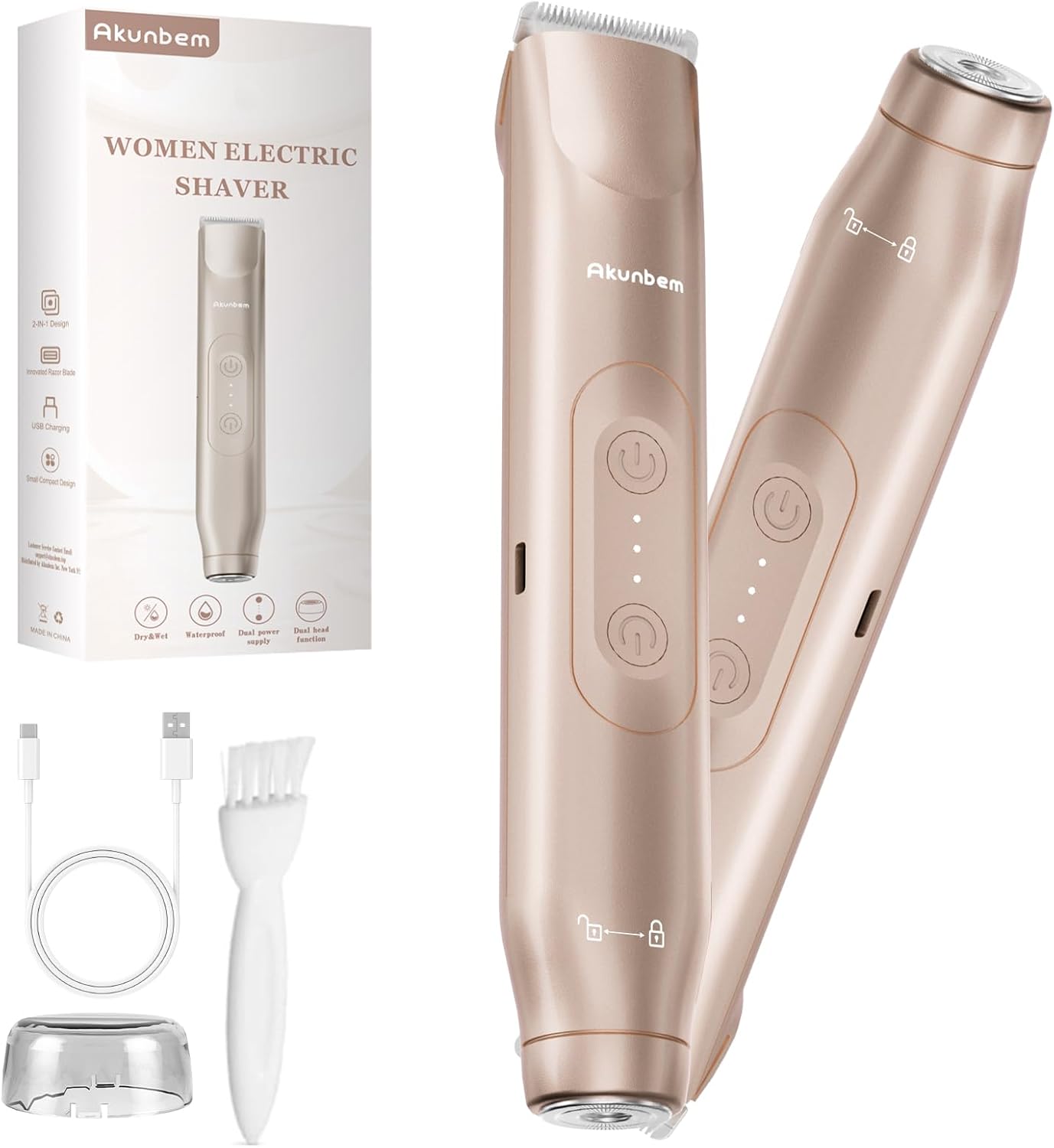 Akunbem 2-in-1 Electric Bikini Trimmer & Body Shaver for Women