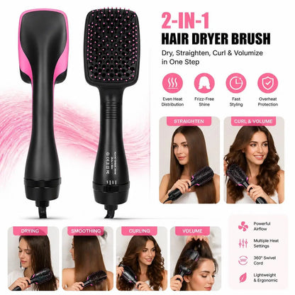2-in-1 Hair Dryer Brush, Hot Air Brush for Curling & Straightening