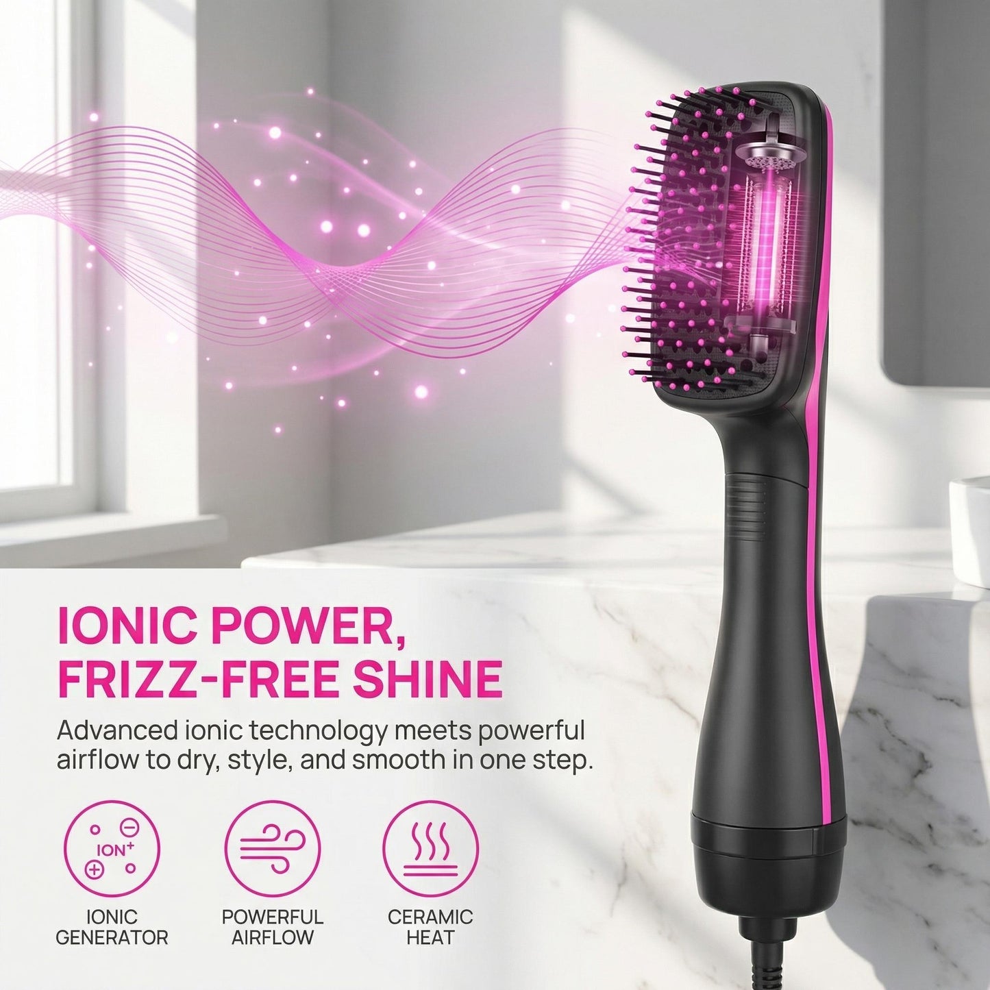 2-in-1 Hair Dryer Brush, Hot Air Brush for Curling & Straightening