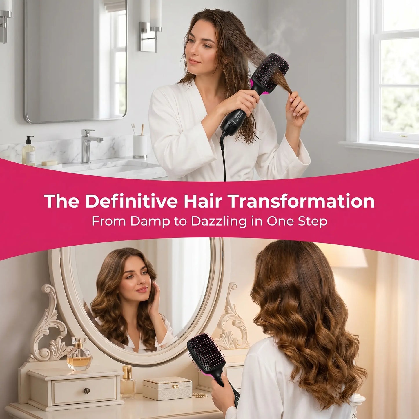2-in-1 Hair Dryer Brush, Hot Air Brush for Curling & Straightening