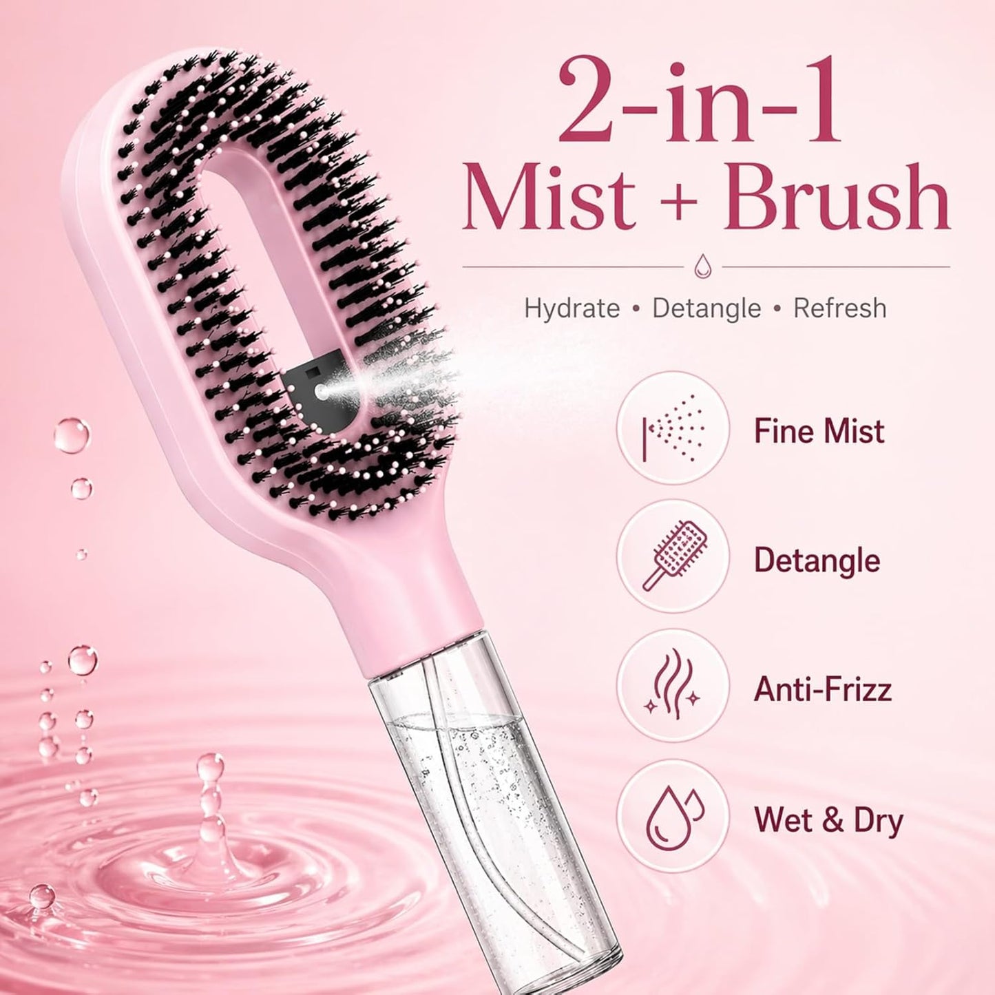 MistGlide™ Hair Spray Brush — Detangling Mist Comb for All Hair Types