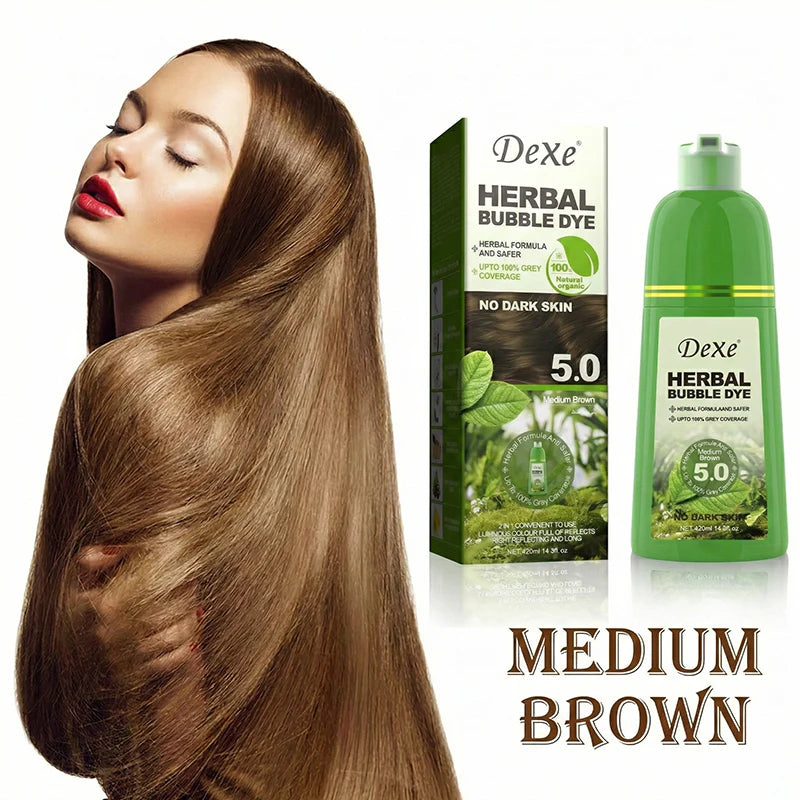 Natural Organic Bubble Hair Color Shampoo - Instant Dye for Grey Hair - Natural Brown 3.0
