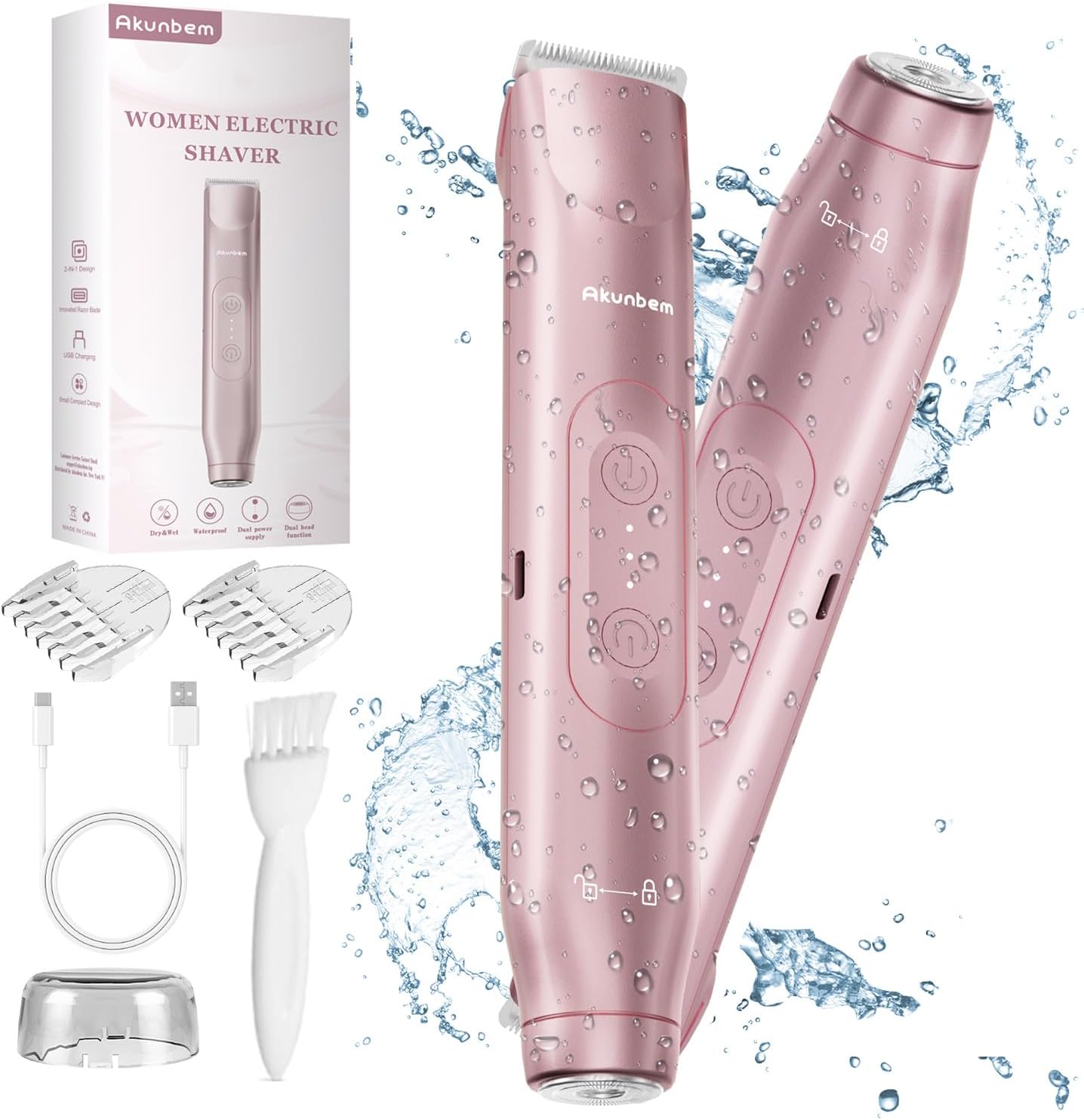 Akunbem 2-in-1 Electric Bikini Trimmer & Body Shaver for Women
