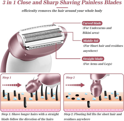 Akunbem Electric Shaver for Women — 3-in-1 Waterproof Rechargeable Trimmer
