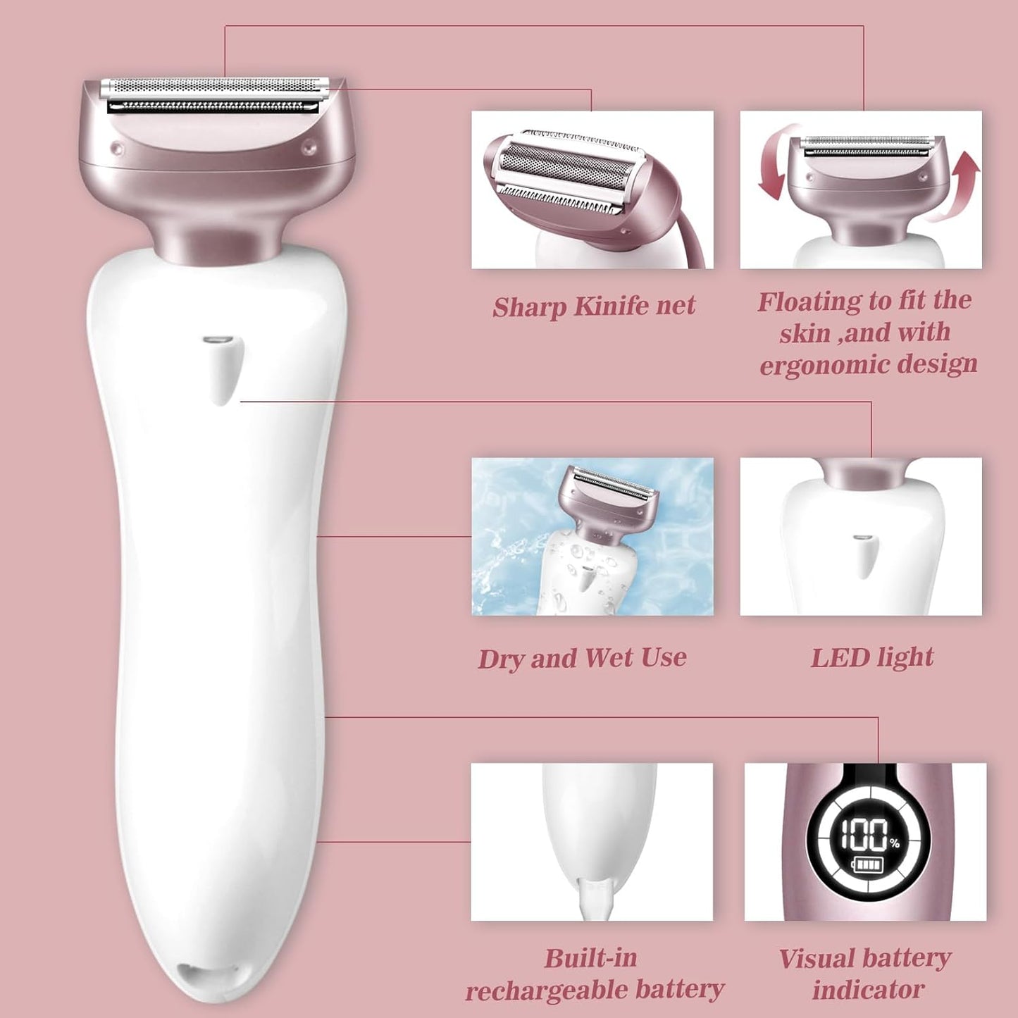 Akunbem Electric Shaver for Women — 3-in-1 Waterproof Rechargeable Trimmer