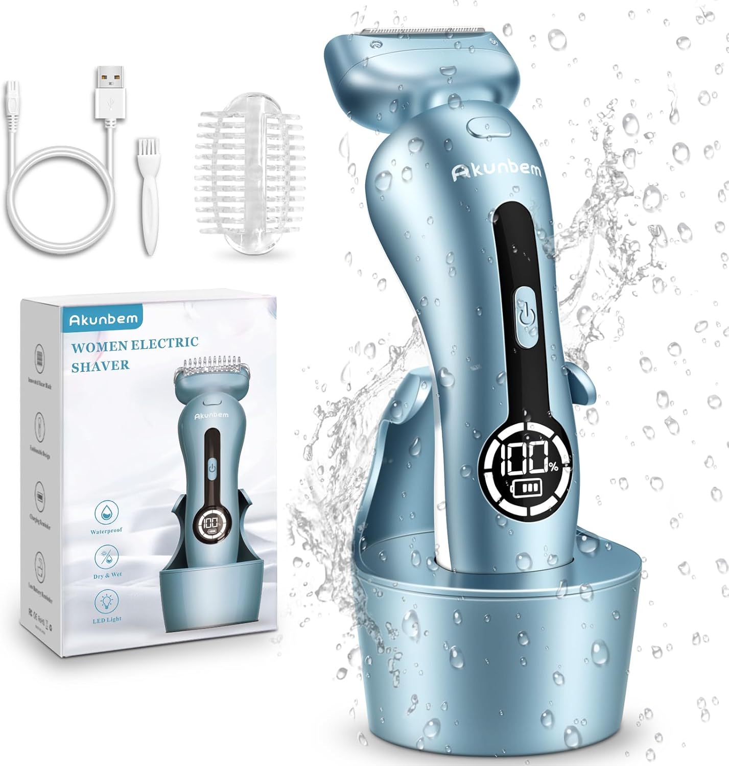 Akunbem Electric Shaver for Women — 3-in-1 Waterproof Rechargeable Trimmer