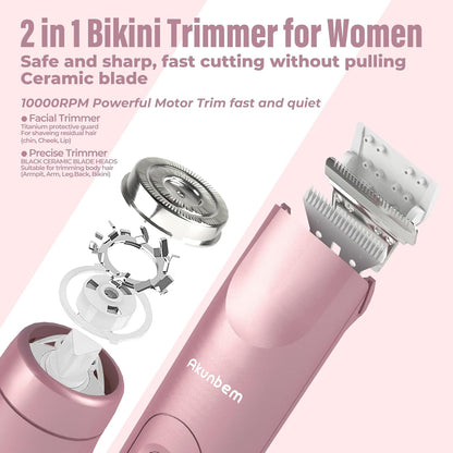 Akunbem 2-in-1 Electric Bikini Trimmer & Body Shaver for Women