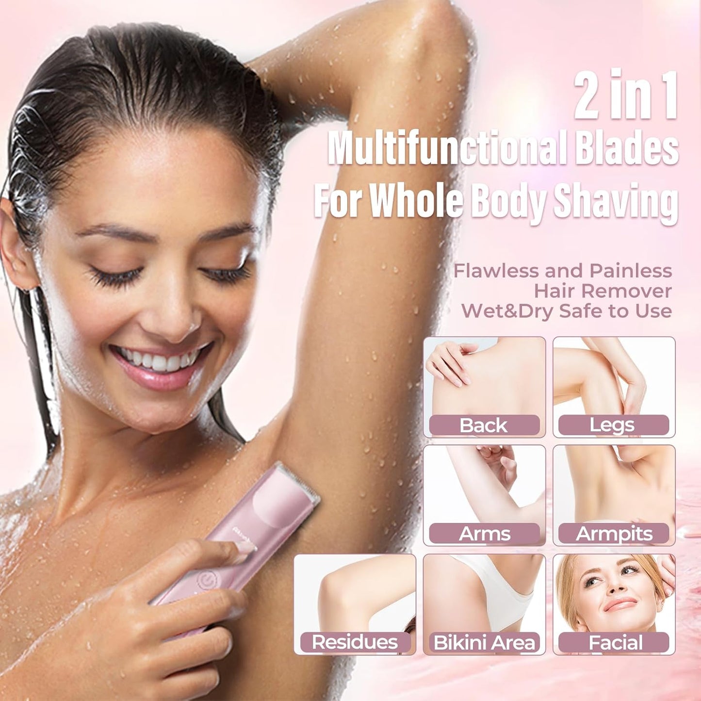 Akunbem 2-in-1 Electric Bikini Trimmer & Body Shaver for Women