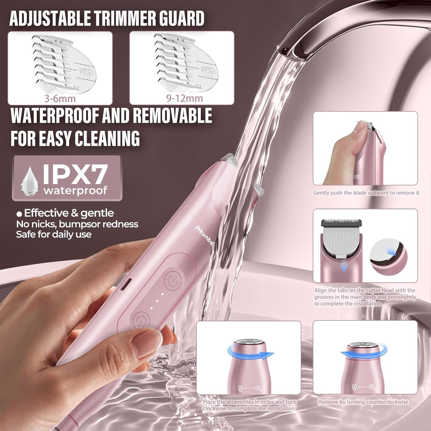 Akunbem 2-in-1 Electric Bikini Trimmer & Body Shaver for Women