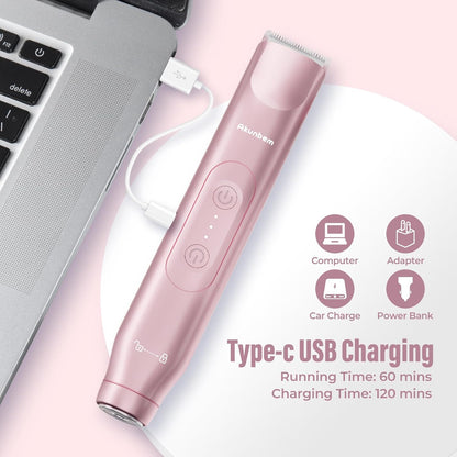 Akunbem 2-in-1 Electric Bikini Trimmer & Body Shaver for Women