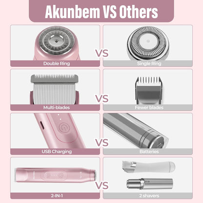 Akunbem 2-in-1 Electric Bikini Trimmer & Body Shaver for Women