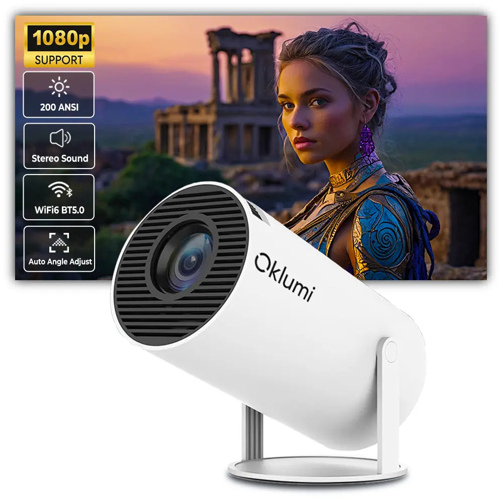 Oklumi™ Pivot Mini Projector – HD Wireless Cinema with Built-in Apps