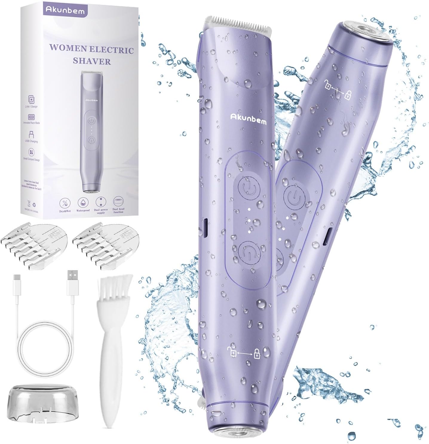 Akunbem 2-in-1 Electric Bikini Trimmer & Body Shaver for Women