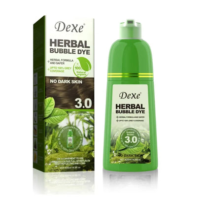 Natural Organic Bubble Hair Color Shampoo - Instant Dye for Grey Hair - Natural Brown 3.0