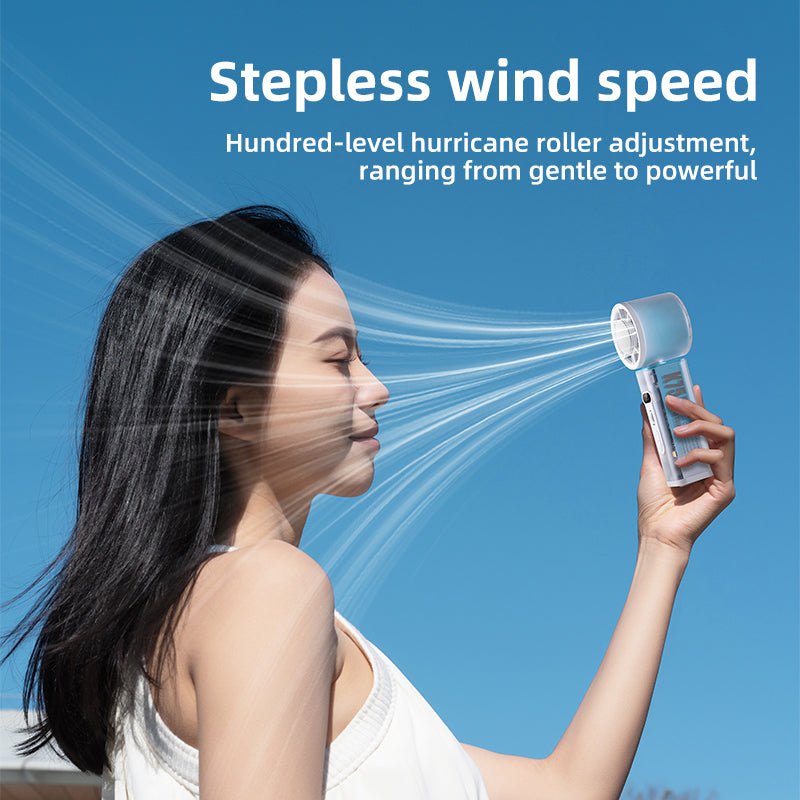 Rechargeable Turbo Fan with LED – Foldable, Stepless Speed Control