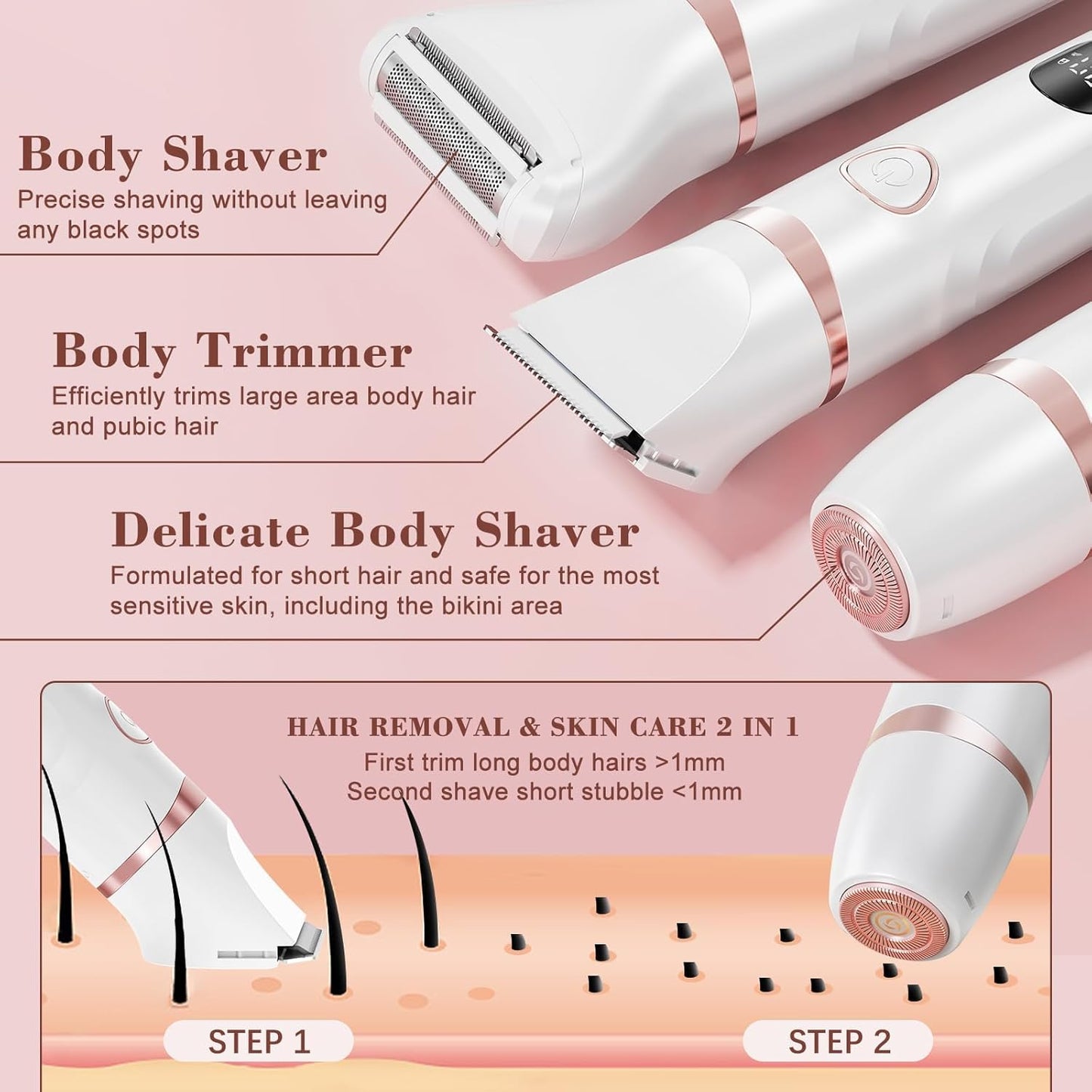 3-in-1 Women's Bikini Trimmer - Waterproof Electric Razor for Body & Pubic Hair